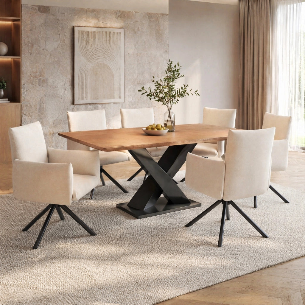 SEDIA Imbottita girevole 360° in velluto beige con 4 gambe in metallo Set da 6 pezzi