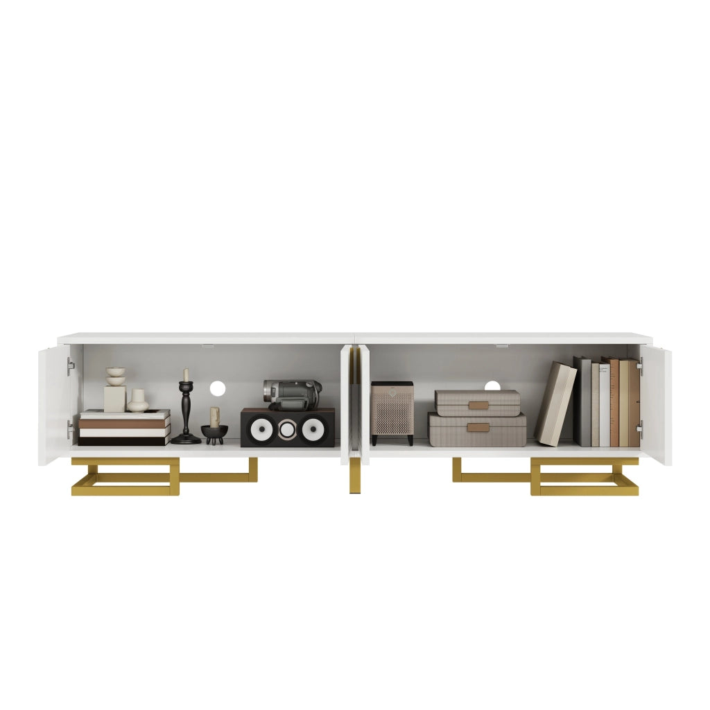 Mobile TV Lowboard con Ante Strutturate ¨C MINIMAL ¨C Oro, Gambe e Maniglie Dorate