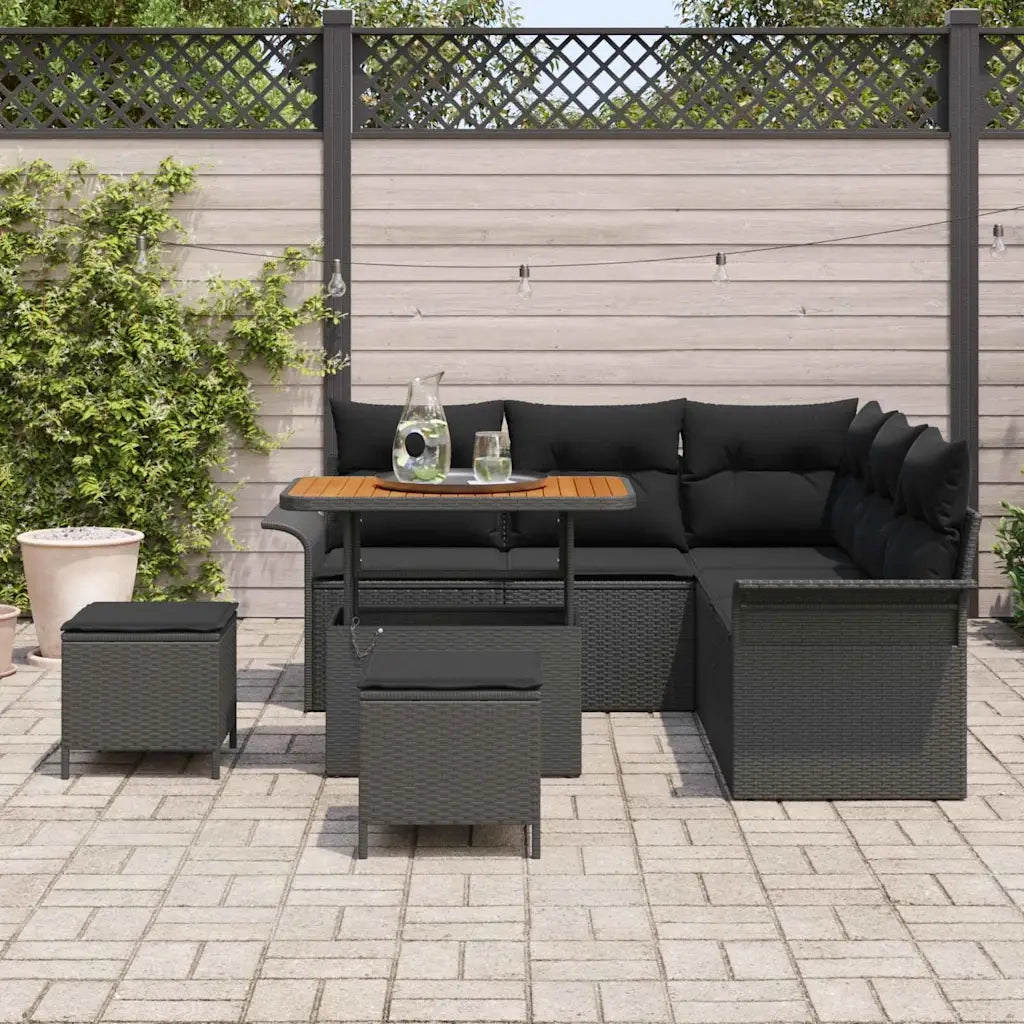 Set Divano da Giardino con cuscino con archiviazione 8 pcs Nero 3364084