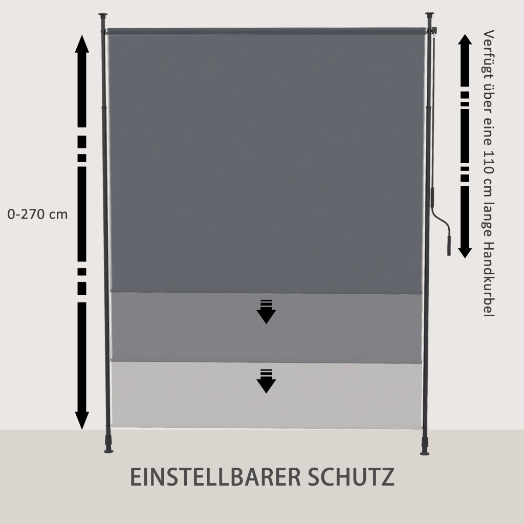 Tunica verticale 200 x 292 cm retrattile verticalmente protezione solare regolabile struttura in alluminio grigio per terrazza e balcone