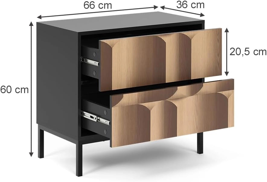 Comodino Eliza, Nero/quercia, Set di 2
