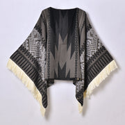 Sciarpa da viaggio da donna, stile etnico, con nappe, modello pullover, calda cappa decorativa da esterno in jacquard