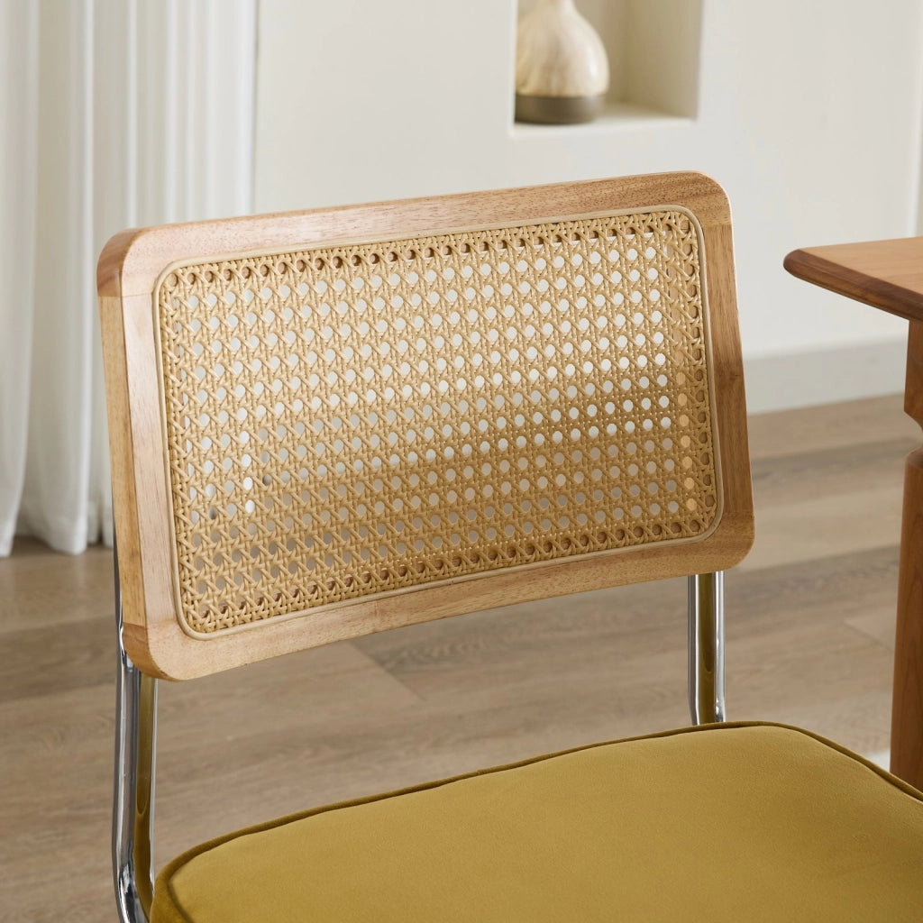 Sedie da Pranzo Set 2 Pezzi in Velluto con Schienale in Rattan ¨C MINIMAL ¨C Struttura Cromata, Oro