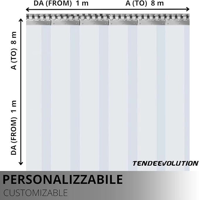 Porta Industriale a Strisce Flessibili in PVC Trasparente 3m x 2m | Ottimo Isolamento Termico | Profilo e Piastre in Acciaio Inox