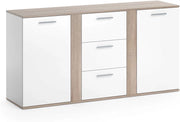 Credenza Novelli, Bianco/Sonoma, 155 x 80 cm con cassetti