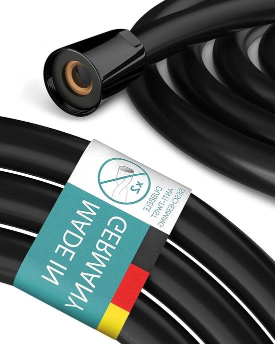 Doucheslang 200cm con doppia protezione anti-twist - Flessibile & resistente alla piega - Plastica - Nero opaco - Misura di ingresso universale ½" - Made in Germany