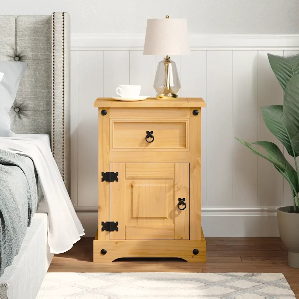 Comodino | Armadio da Notte | Mobiletto da notte in Legno di Pino Messicano Corona Range 53x39x66 cm