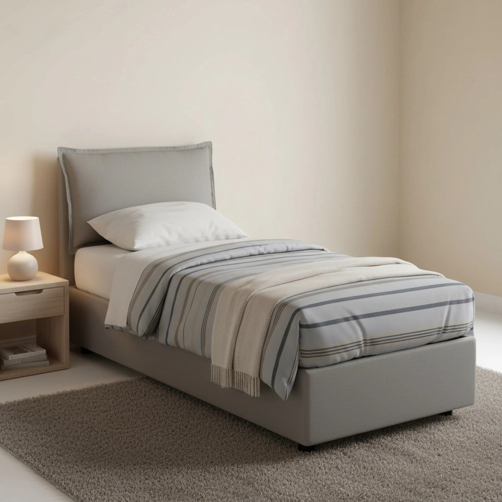 Letto singolo Armaduk, Letto contenitore con rivestimento in tessuto, Made in Italy, Apertura frontale, con materasso cm 80x190 incluso, Grigio