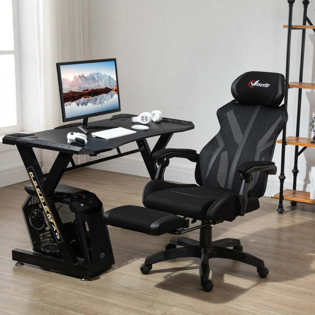 Sedia Gaming con Poggiapiedi Retrattile ¨C zephmum ¨C Nero 65x65x119-129 cm