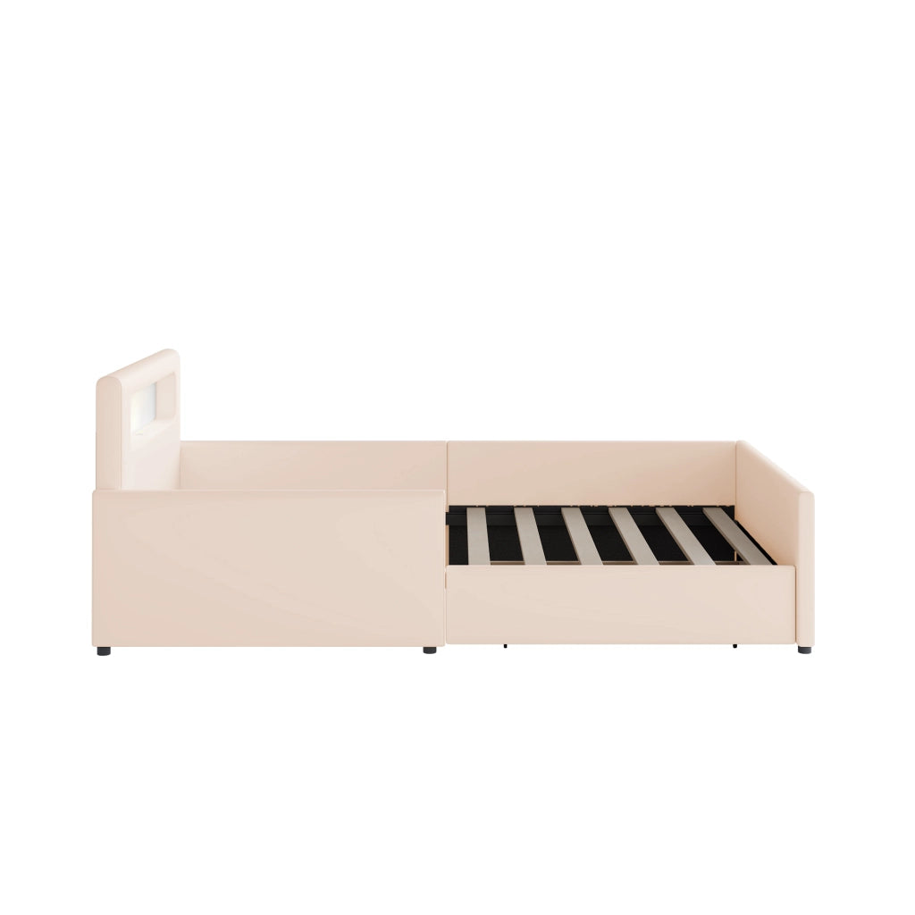 Letto 90x200 cm - Letto imbottito,Con luce notturna,Porta di ricarica USB,Con vani portaoggetti,rosa