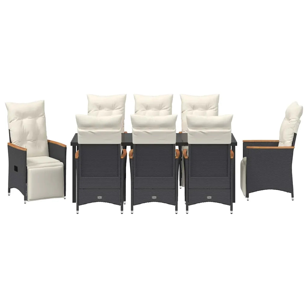 Set da Pranzo per Giardino con cuscino 9 pcs Nero polyrattan 3379617