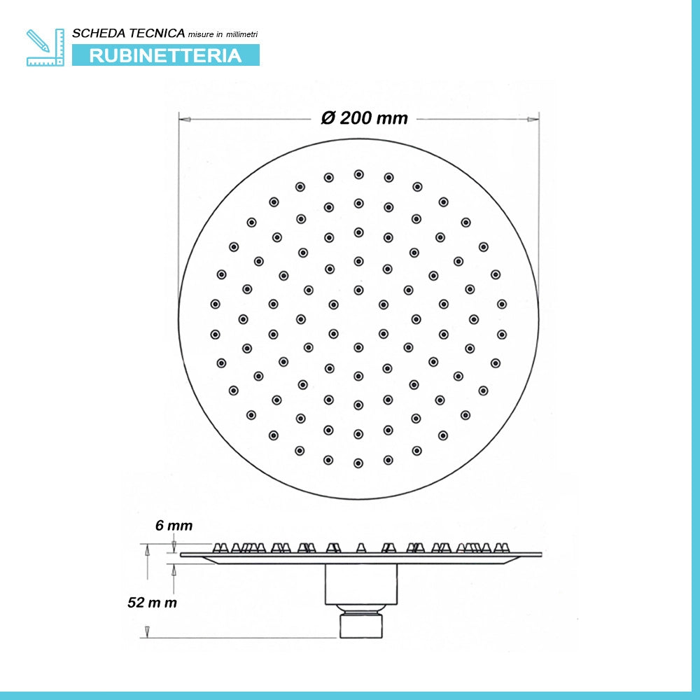 Set doccia braccio verticale tondo 30 cm e soffione acciaio inox 20cm cromo Rubinetterie Mariani