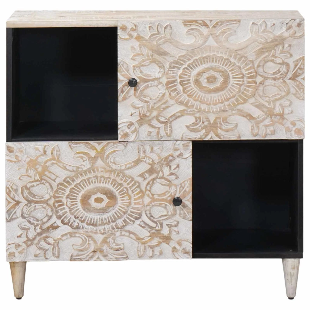 Credenza | Madia | Buffet da pranzo | Armadio da pranzo Bianco 80 x 33,5 x 75 cm Legno di mango massello