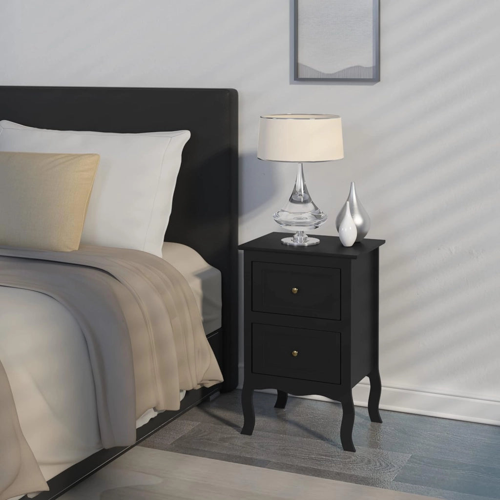 Comodino Shabby Chic Bianco con 2 Cassetti per Camera da Letto Comodino da Notte in MDF 40x30x60cm TS119ws