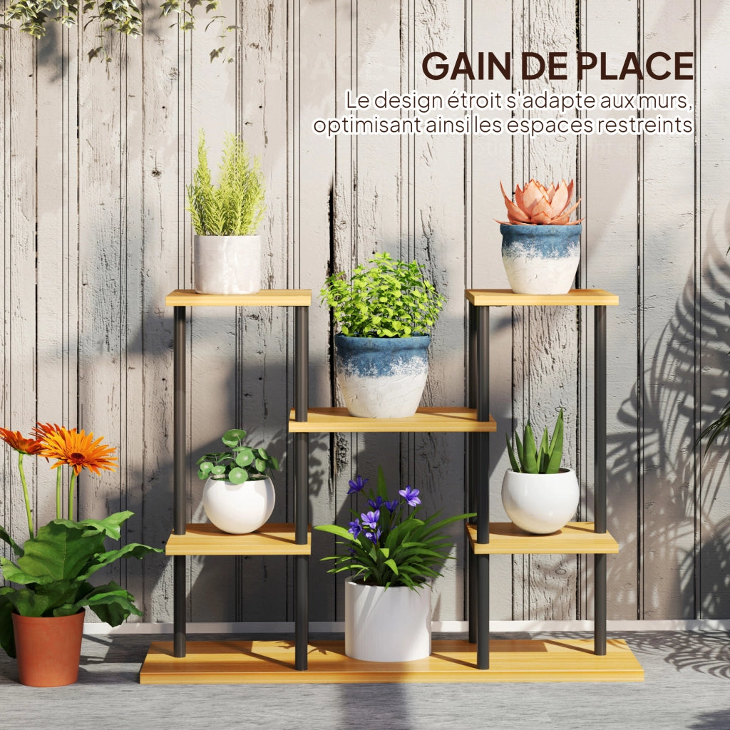 Scaffale portapiante 6 ripiani ¨C Xylo ¨C legno massello naturale e metallo 80x24x61,5cm