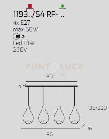 SOSP. OTTONE SAT. 4 LUCI RETTANGOLARE VETRI PICCOLI (2 TRASPARENTE+2 AMBRA) 1193OS-S4 RP-TA
