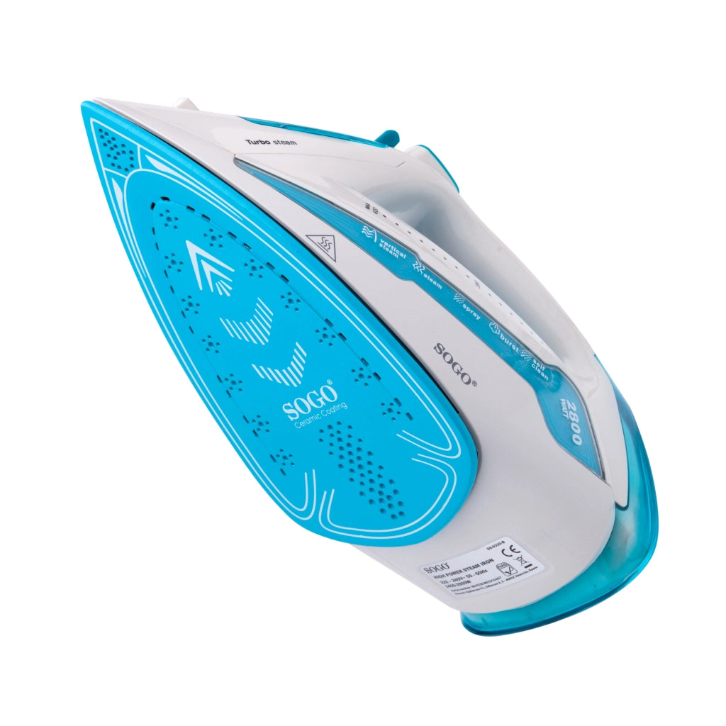 Ferro da stiro a vapore con caldaia 2800W, serbatoio 300ml, piastra ceramica anticalcare, stiratura verticale - SOGO