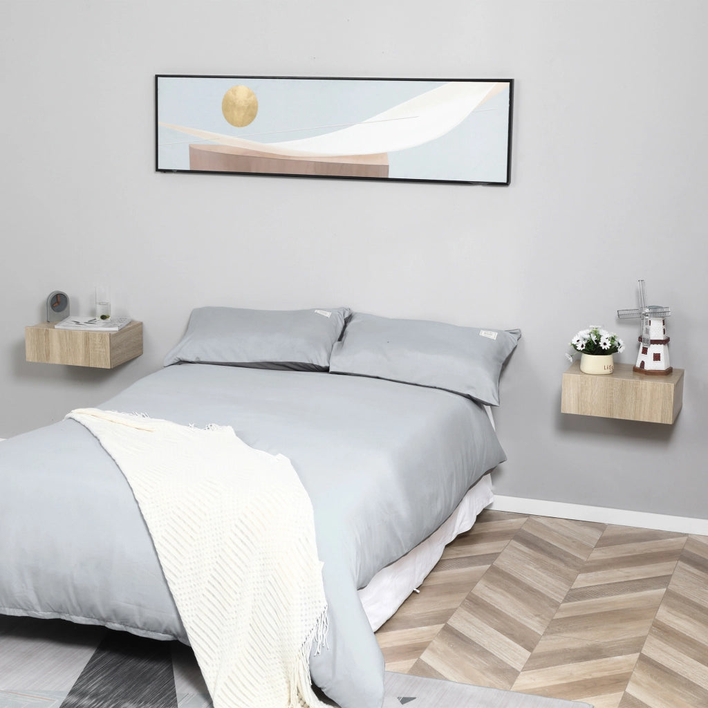Set 2 Comodini Sospesi con Cassetti, Comodini Camera da Letto in Truciolato, Stile Moderno, 40x30x15 cm, Color Legno