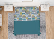 Completo Lenzuola Letto In 100% Cotone Made Italy Disegno Square GI - Matrimoniale - Azzurro