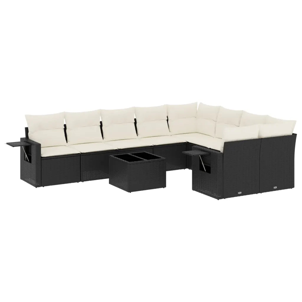 Set Divani da Giardino 10pz con Cuscini in Polyrattan Nero
