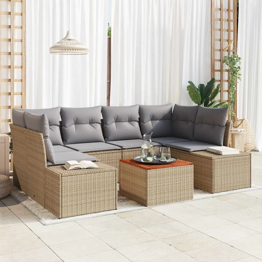 Set Divano da Giardino con cuscino 7 pcs Beige polyrattan