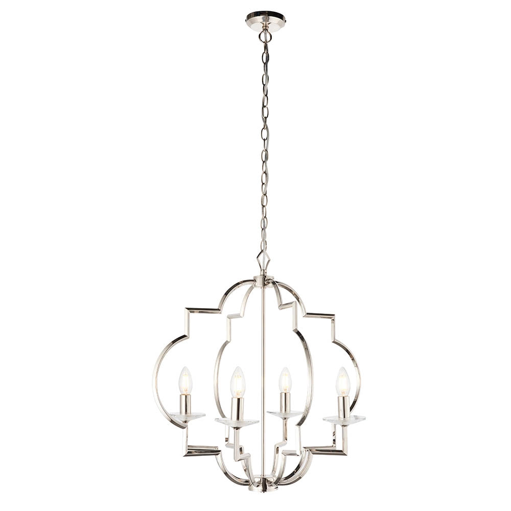Lampadario vintage Garland nichel lucido cristallo 4xE14 Endon