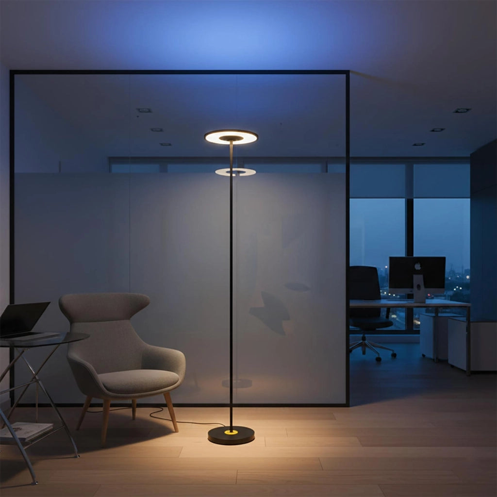 Piantana Nera LED 48W Dimmerabile CCT RGB Lampada da Terra Orientabile 360 gradi Telecomando Luce Ufficio Salotto 2mt