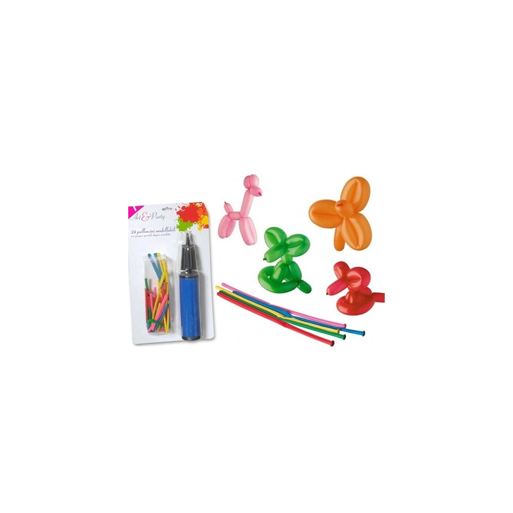 Trade Shop - Confezione Palloncini Modellabili 100 Cm Colori Assortiti 24 Pezzi Con Pompa -
