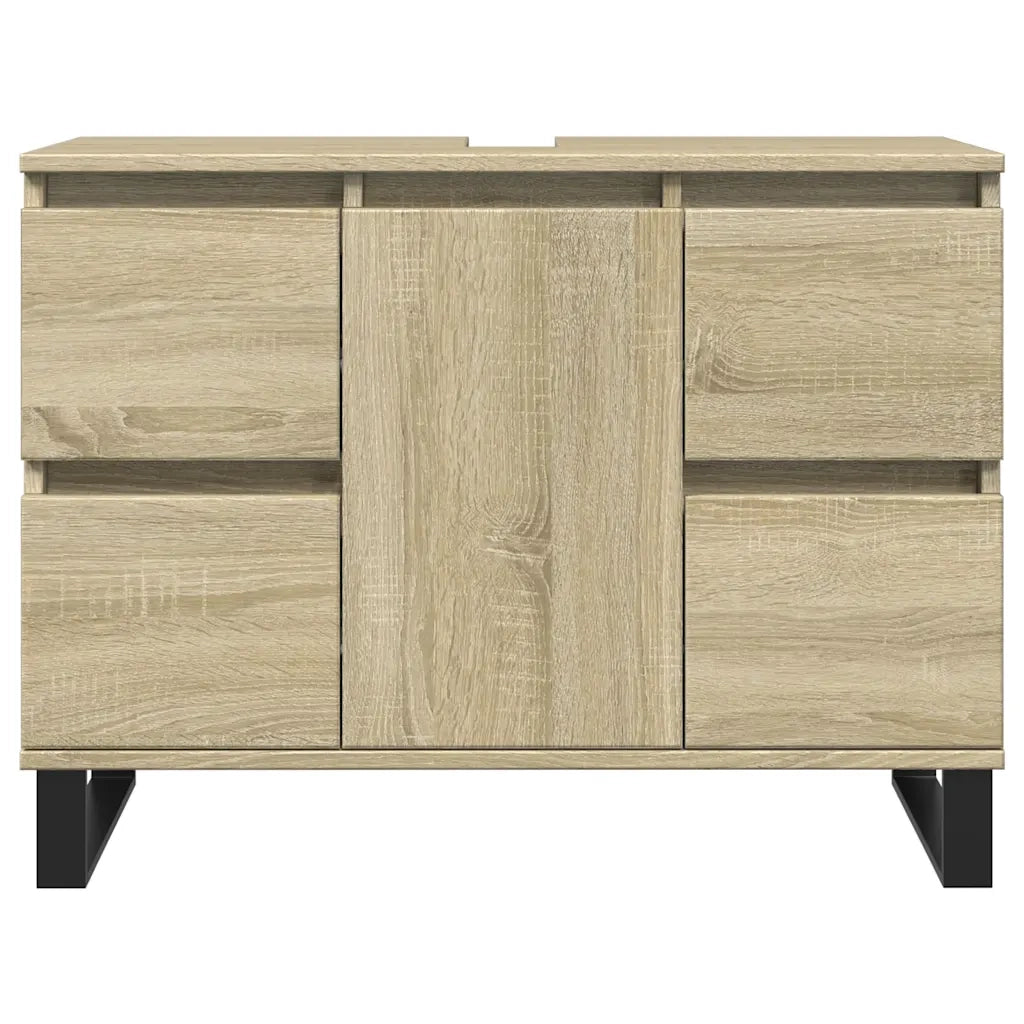 Mobiletto da bagno con pratico contenitore 80 x 33 x 60 cm stile industriale legno di rovere Sonoma prefinito 02_0049725