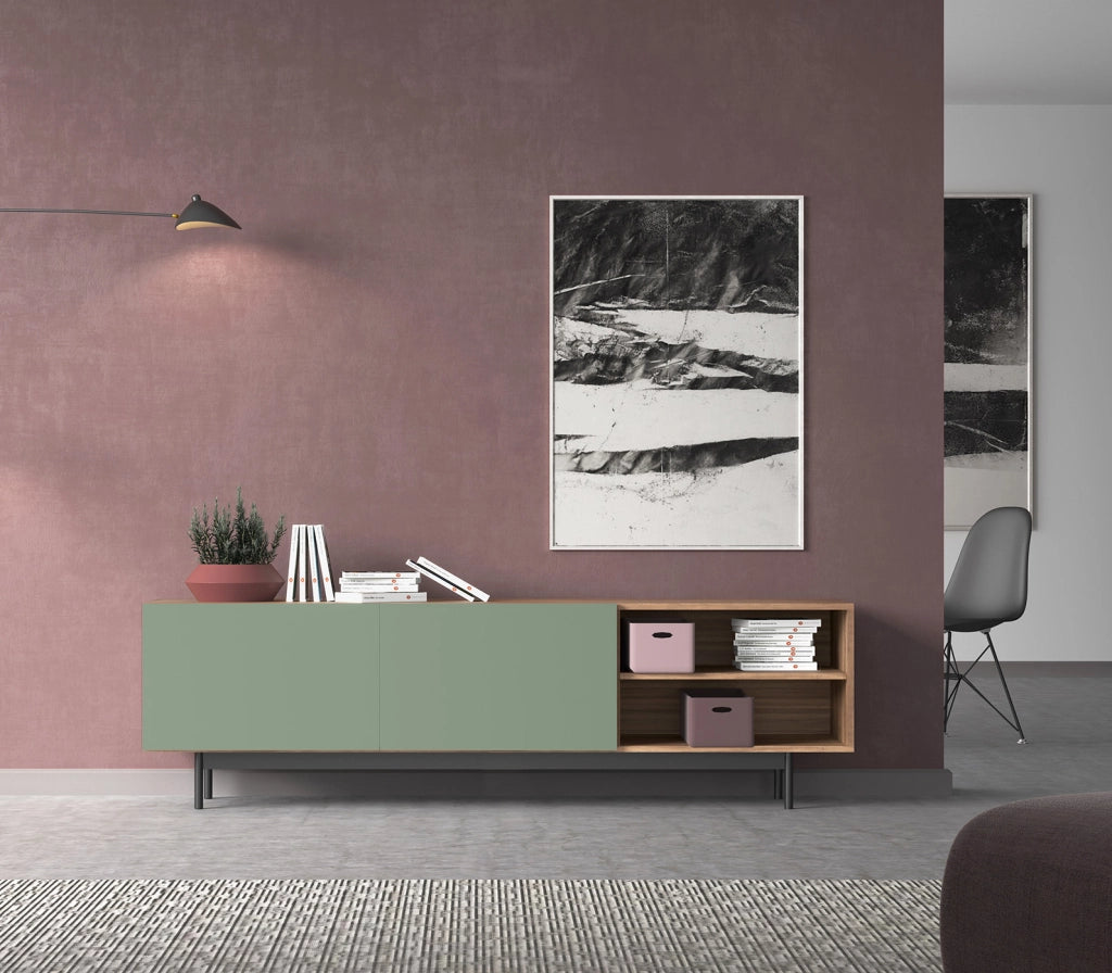 Mobile TV Herdasa effetto noce e verde gambe grafite 52x180x44
