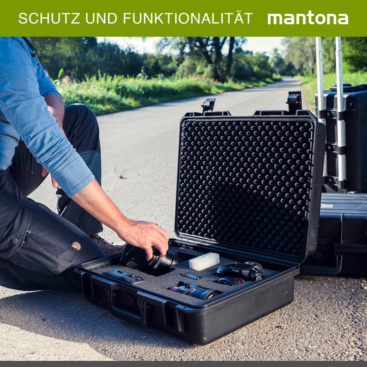 Mantona Outdoor Valigetta rigida M+, impermeabile 18 l, antiurto e antipolvere, per trasporto accessori fotografici obiettivi e strumenti delicati, con imbottitura in schiuma