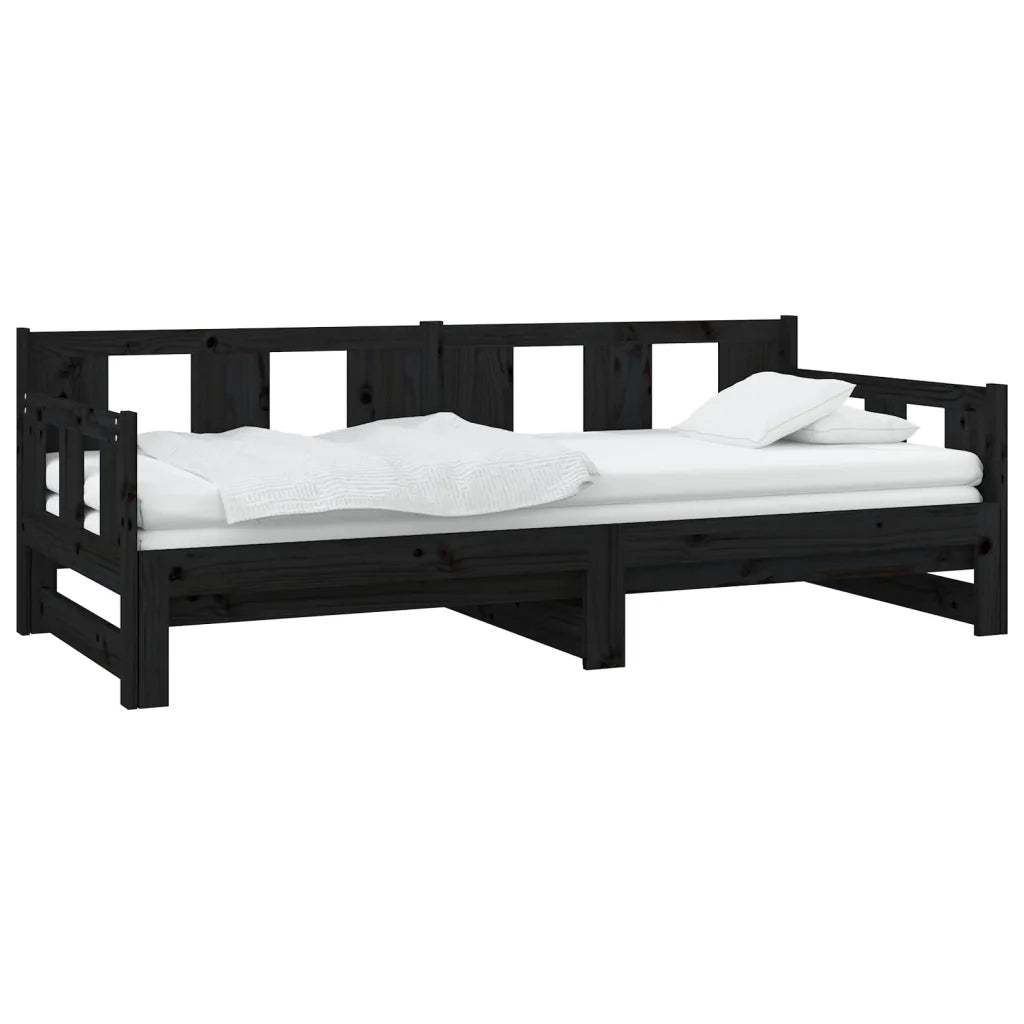 Letto singolo | Letto per adulti | Dormeuse Estraibile Nera in Legno Massello di Pino 2x(90x190)cm