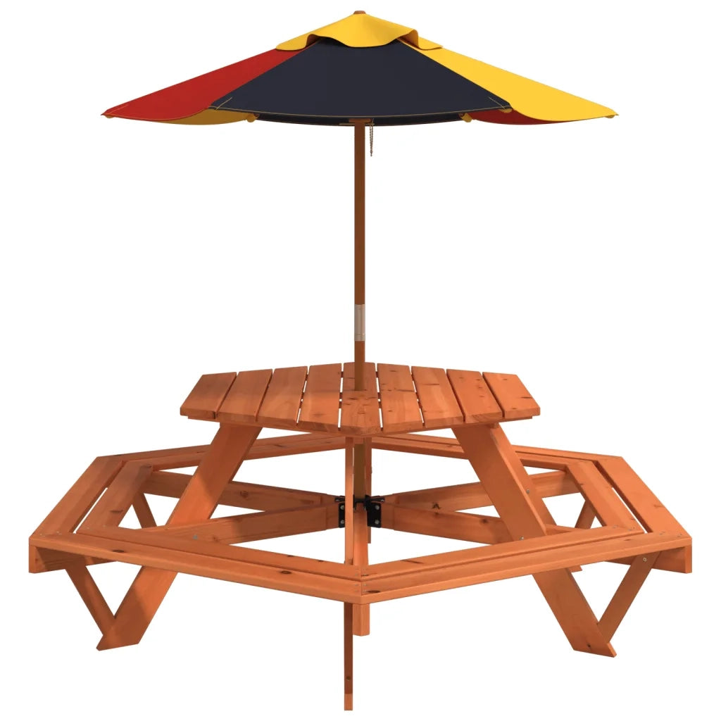 Tavolo Picnic per 6 Bambini con Ombrellone Esagono Legno Abete 3281627