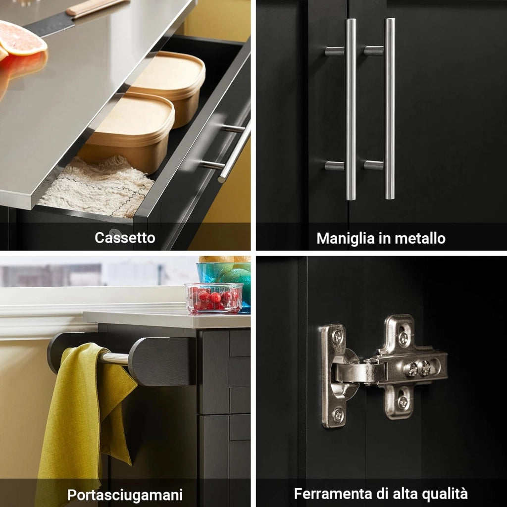 Mobile Cucina Salvaspazio Carrello Cucina con Ruote Mobiletto Cucina Dispensa Credenza Cucina Madia Cucina Isola Cucina 80×46×90 cm Nero FKW110‑SCH