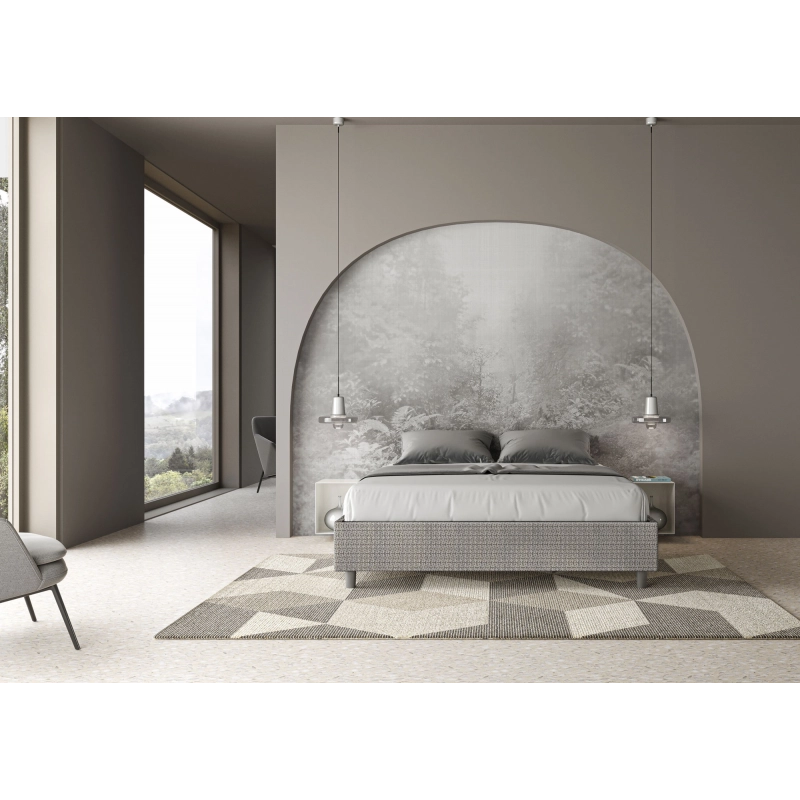 Letto Sommier imbottito Matrimoniale 160x190 cm tessuto Labirinto Azelia - Senza rete,Grigio