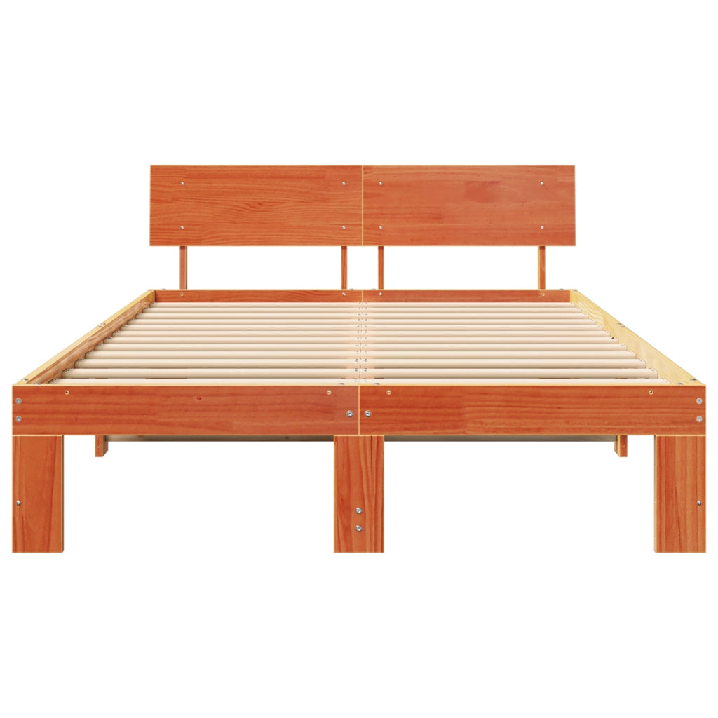 Struttura letto con testiera marrone cerato 140x190 cm legno massello di pino