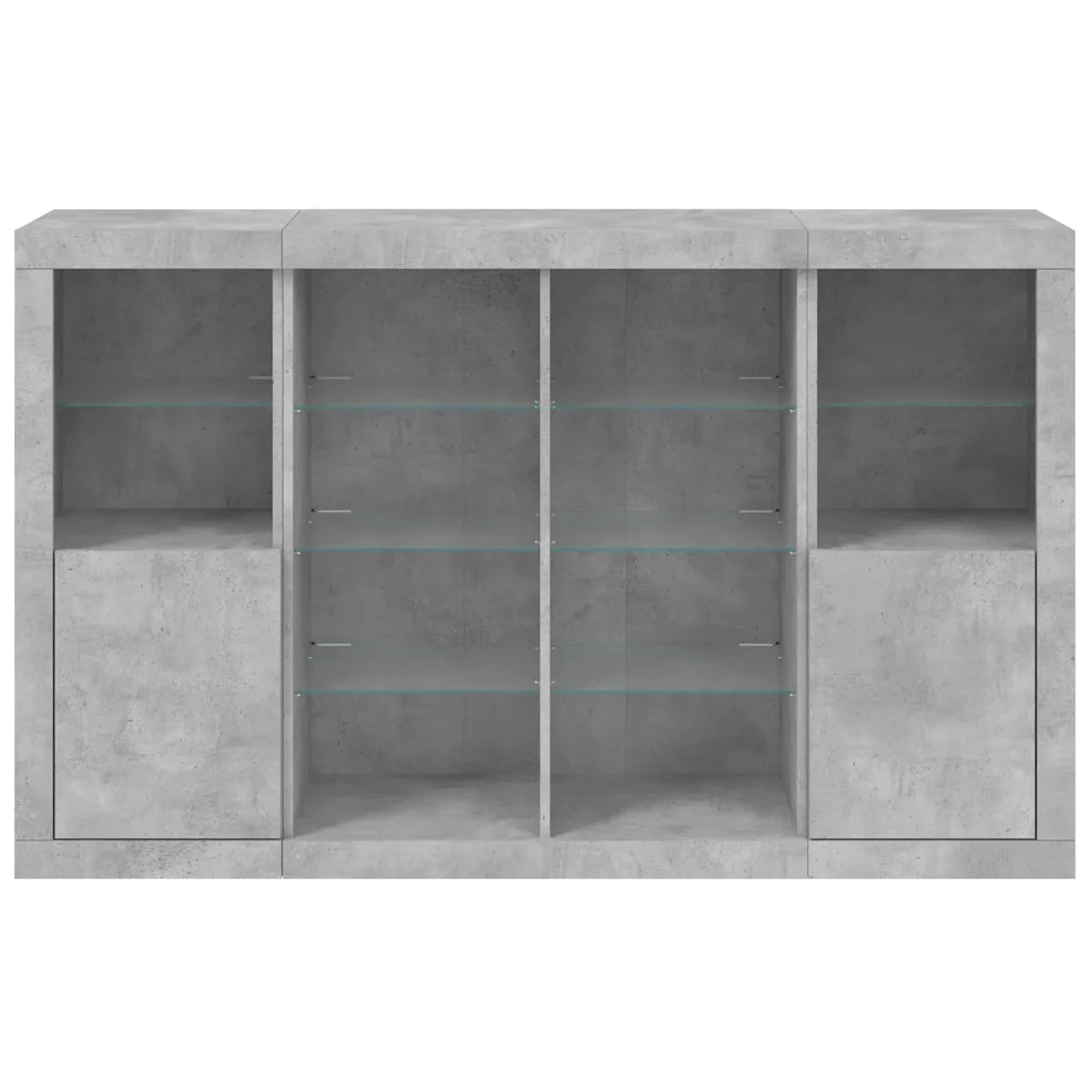 Credenze con Luci LED 3 pz Grigio Cemento in Legno Multistrato 3209138