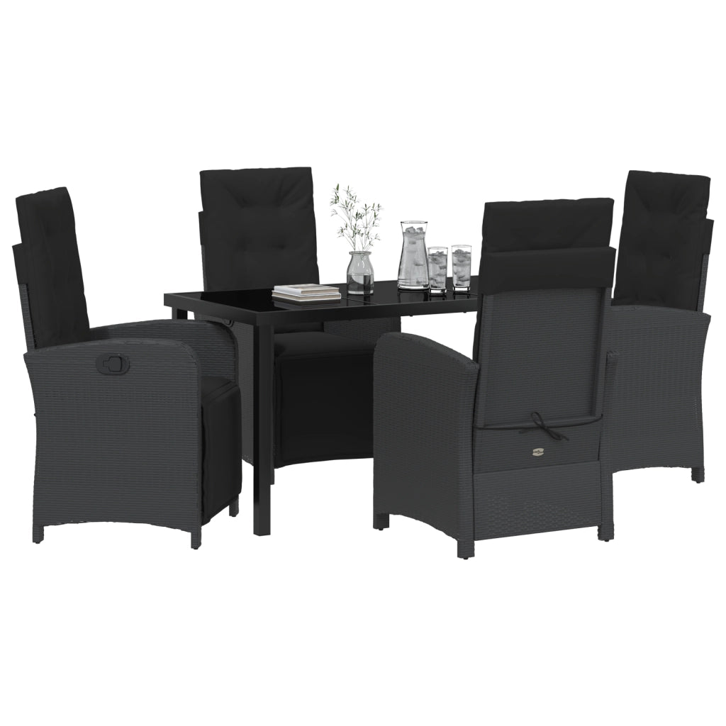 Set da Pranzo da 5 Pezzi con Cuscini  Rattan Nero