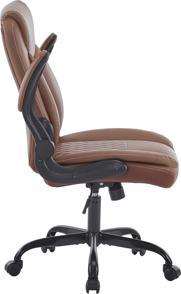 Sedia da ufficio ergonomica in pelle con supporto lombare braccioli ribaltabili e seduta imbottita marrone