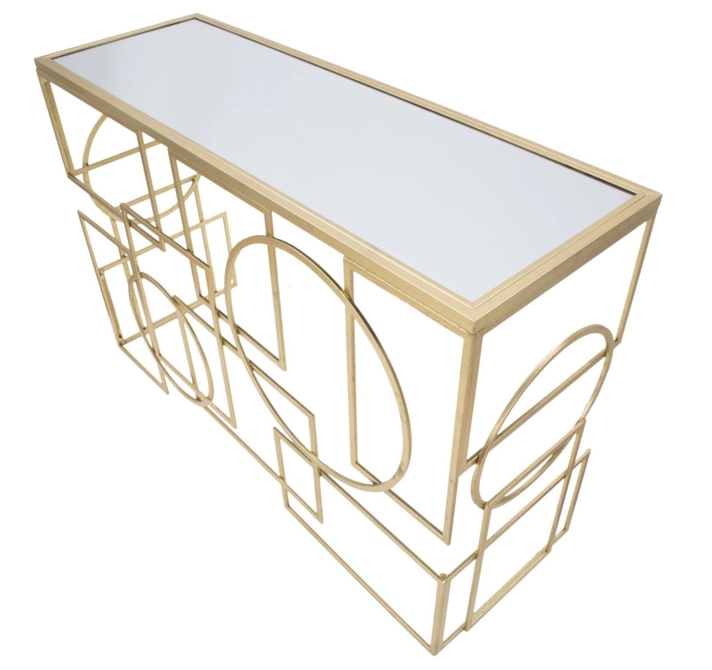 Console Marie 120x41x81 cm in Ferro e Vetro Oro e Nero