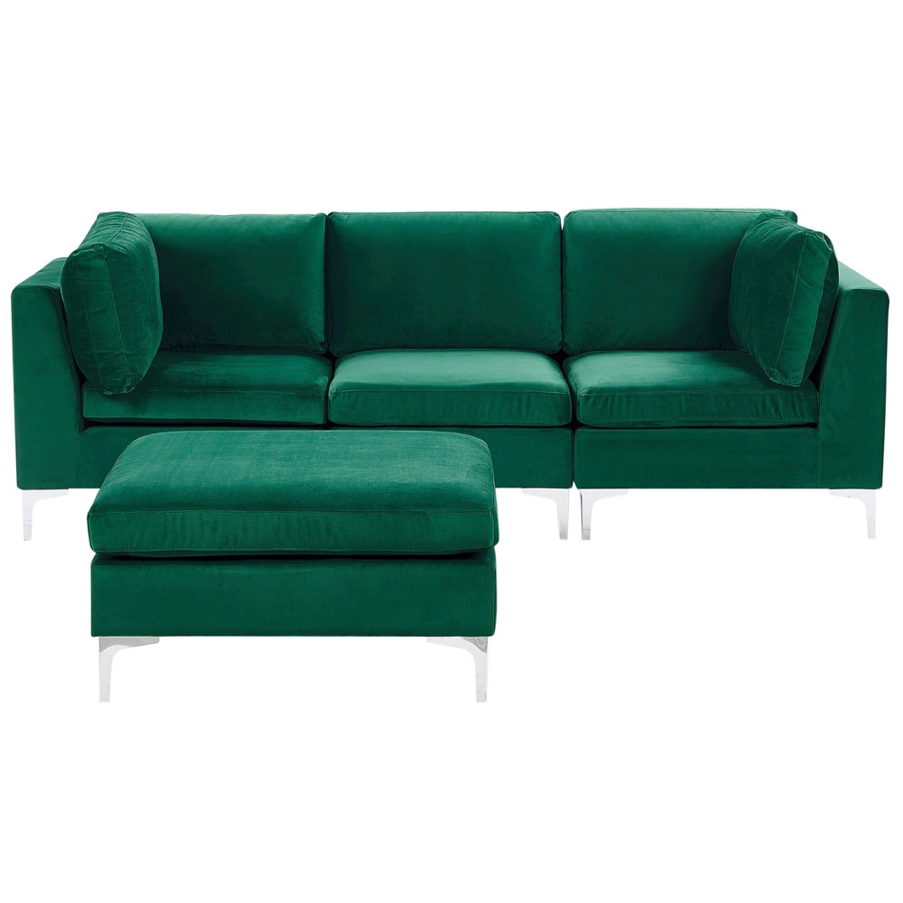 Divano Componibile Velluto Verde 3 Posti Con Gambe In Metallo Argento ottomana Stile Glamour