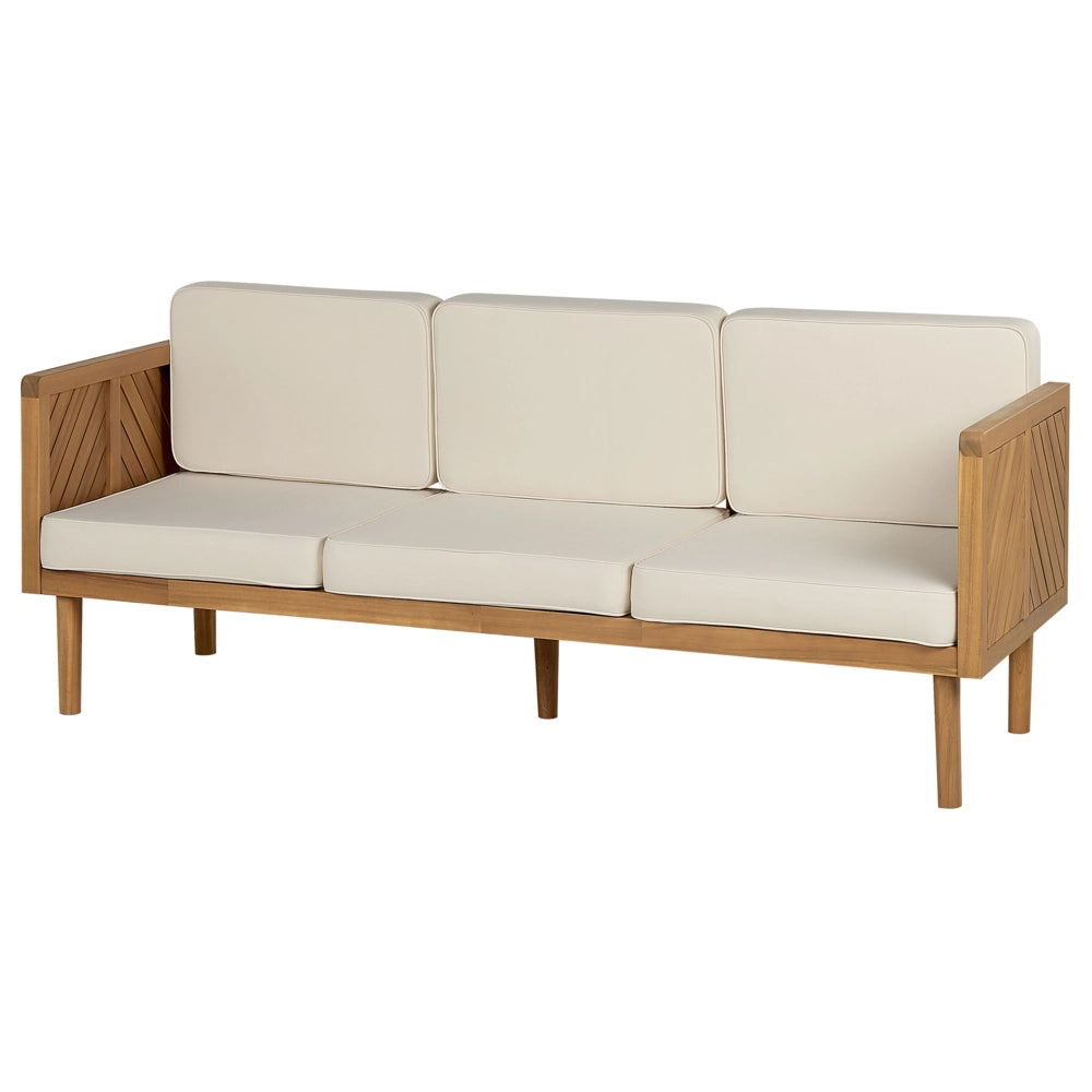 Set divani da giardino in legno di acacia cuscini beige chiaro 6 posti salotto da esterno design moderno
