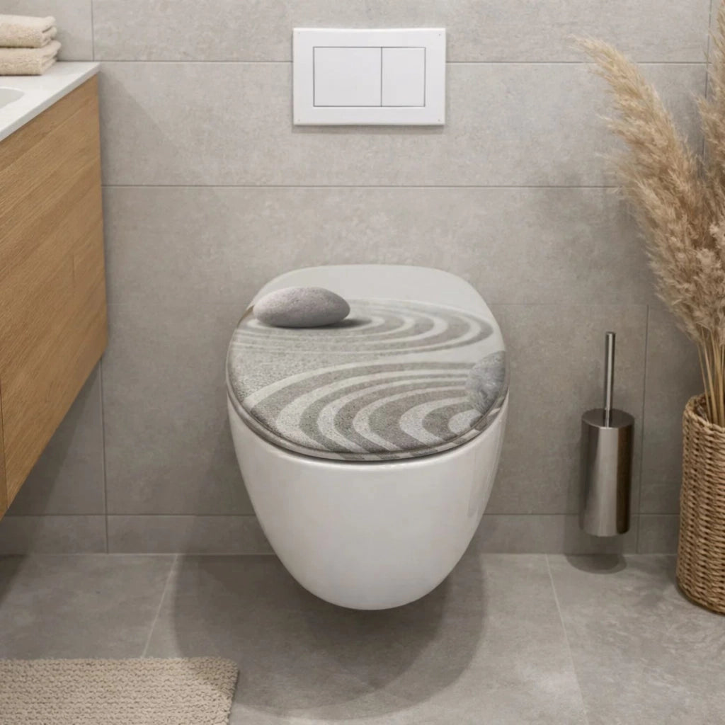 Sedile wc copri vater universale frizionato fantasia in mdf chiusura rallentata *** fantasia stone on beach, confezio...