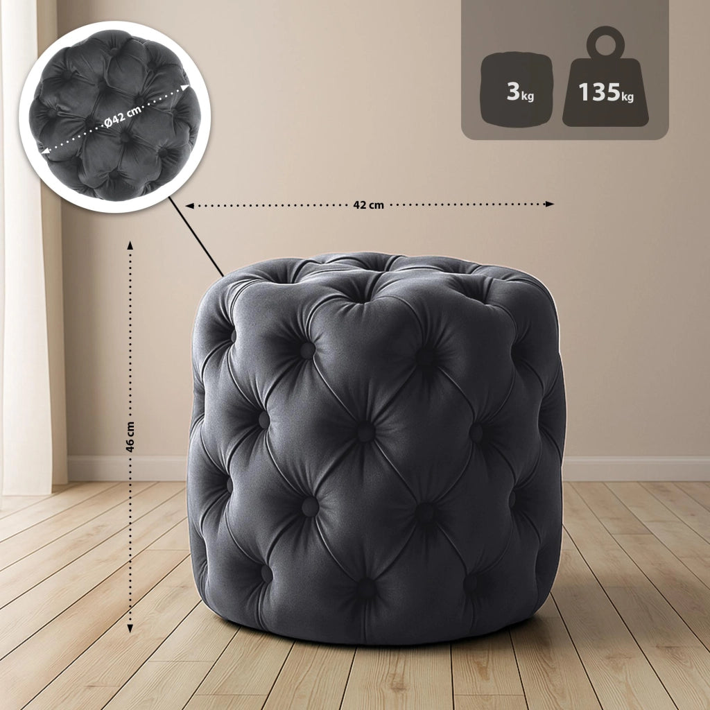 Pouf Drancy in velluto trapuntato grigio scuro,M