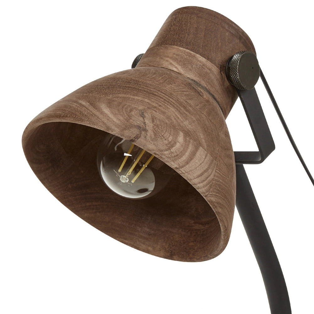 Lampada da scrivania in legno di mango scuro con base nera paralume in legno Design classico Illuminazione moderna per la casa