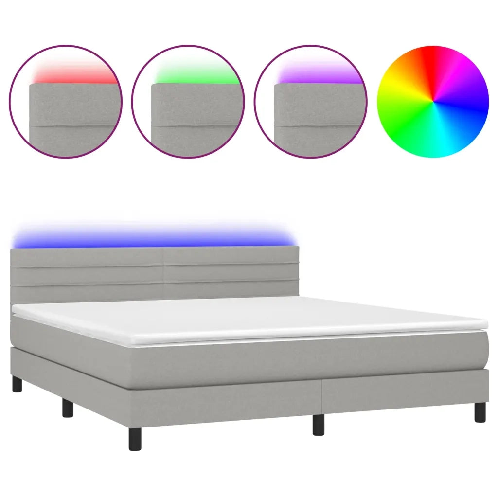 Letto a Molle Materasso e LED Grigio Chiaro 160x200 cm Tessuto 3133245