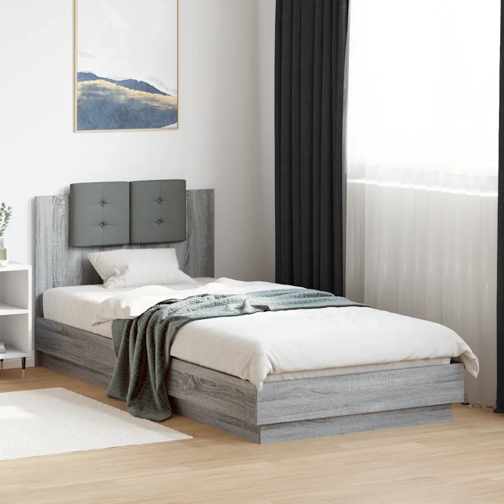 Giroletto con Testiera-Struttura Letto con testiera Grigio Sonoma 90x200cm Legno Multistrato 694178
