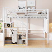 Letto a soppalco in metallo 90x200 cm con scala e spazio contenitore, letto singolo per bambini e ragazzi, bianco