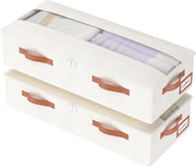 Due Scatole di Archiviazione per Sotto Letto - Cassetti Opachi con Maniglie e Coperchio Vetrato - Camera da Letto - 60x30x15cm - Beige