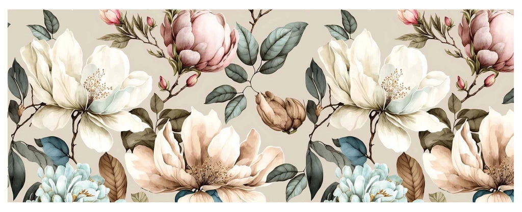 Tappeto passatoia fantasia made in Italy antiscivolo lavabile aderente Magnolie - 50x500 cm